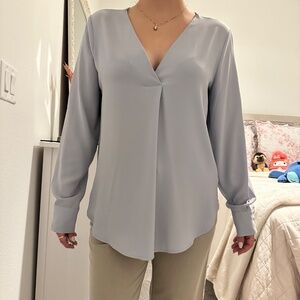 Ann Taylor Grey V- Neck Blouse | Business Casual